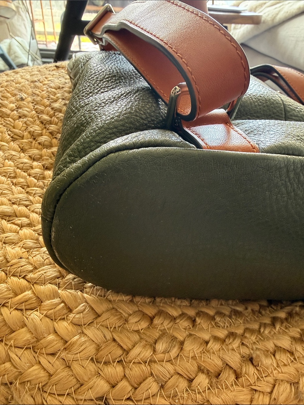 The Horse Olive Green Leather Backpack with Tan Straps - Picture 8 of 14